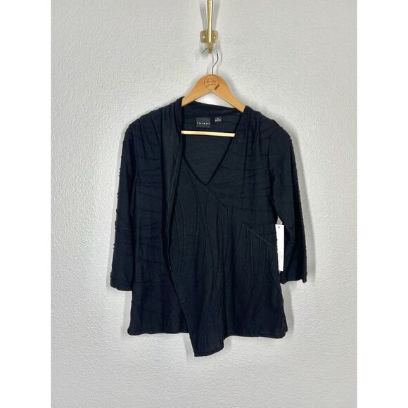 TRIBAL Womens Textured Wrap Front Top Medium Black Jersey Knit - Picture 1 of 6